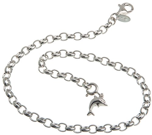 Fußkette Silber (Erbskette) mit Anhänger Delphin - 4mm Breite, Länge 29cm - echt 925 Silber
