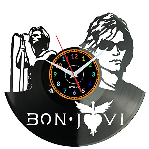 EVEVO Bon Jovi Wanduhr Vinyl Schallplatte Retro-Uhr Handgefertigt Vintage-Geschenk Style Raum Home Dekorationen Tolles Geschenk Wanduhr Bon Jovi