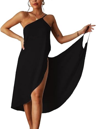 INXKED Women's Wrap Dress Cover-up, Womens Cover Ups Beach Spaghetti Strap Sarongs Beach Backless Wrap Midi Dresses (06,L)