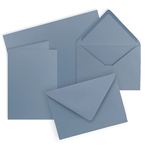40x Faltkarten Set mit Briefumschlägen DIN A6 / C6 - Graublau (Blau) - 14,8 x 10,5 cm (105 x 148) - Doppelkarten Set - Serie FarbenFroh