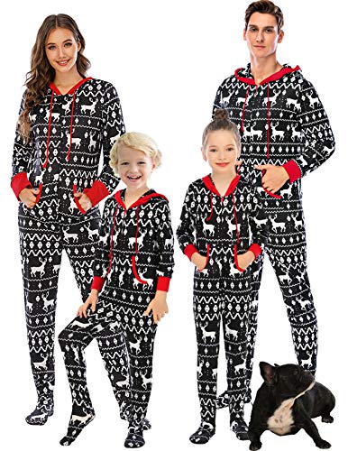 Verve Jelly Weihnachts Familie Matching Footed Onesie Pyjama Reißverschluss Langarm Einteilige Weihnachten Warm Hooded Nightwear