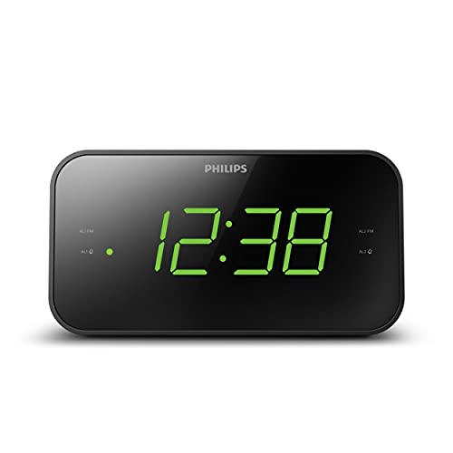 Philips Wecker mit Radio, Radio mit Display für das Bett, Digitalradio mit Doppelalarm, Sleep Timer & Schlummerfunktion, tragbar mit Batterie-Backup, schwarz mit großem Display