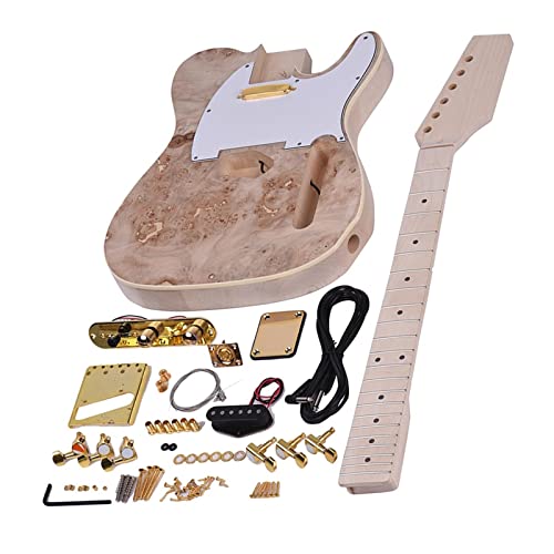 ELODEK Fachmann E-Gitarren-Bausatz Holz unfertiges Gitarren-Kit Ahornhals-Ersatz-Set lässt Sie genießen, eine einzigartige E-Gitarre zu Machen Selbstbau Gitarrenkit