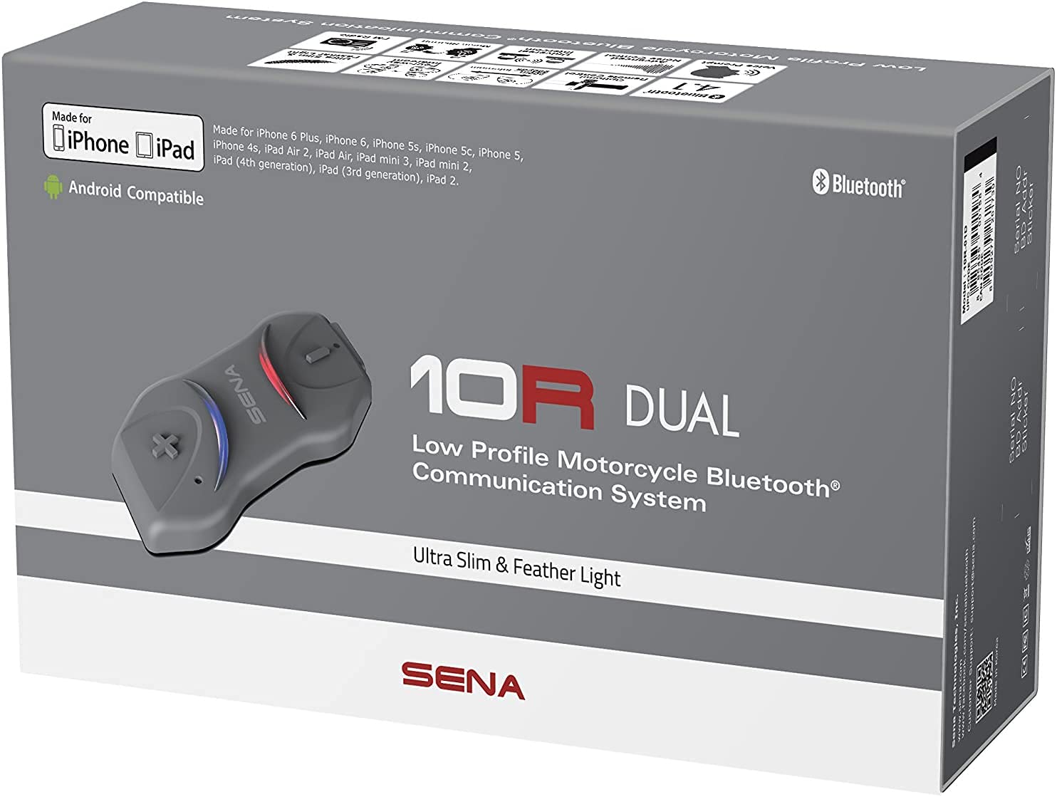 Sena 10R extra flaches Bluetooth-Kommunikationssystem für Motorräder und Roller, Lenkerfernbedienung nicht enthalten Doppelpack