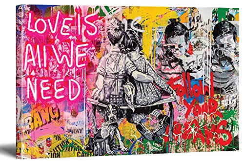 Banksy Bilder Leinwand Love is All We Need Graffiti Street Art Leinwandbild Fertig Auf Keilrahmen Kunstdrucke Wohnzimmer Wanddekoration Deko XXL (30x40cm(11.8x15.7inch))