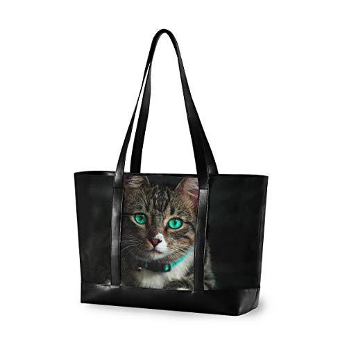 LUNLUMO Aktentasche mit Katzenmotiv, grünes Auge, für Damen, Büro, Arbeit, Aktentasche, große Reisetasche, Schultertasche