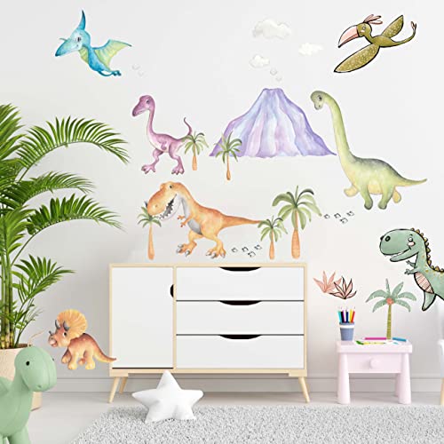 WANDKIND Dino Welt Wandtattoo Kinderzimmer V361 | handgezeichnet | AUFKLEBER Kindergarten | Babyzimmer Wandsticker Wanddeko Dekoration Dinosaurier Vulkan (60 x 60 cm)