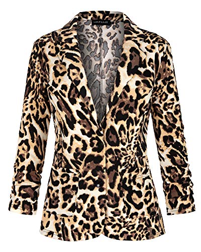 MINTLIMIT Damen Business Casual Notched Revers Seitentaschen Arbeit Büro Blazer Jacke Suit(Leopard,Größe XL)
