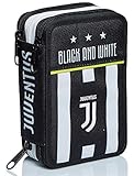 Seven Juventus Schutzhülle mit 3 Fächern, Best Match, schwarz und weiß, mit Stiften, Bleistiften, Farben und mehr