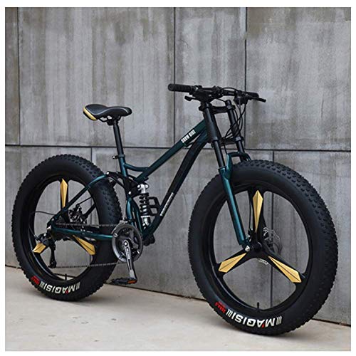 AMITD Mountainbike MTB, 26 Zoll Fette Reifen Fahrrad, Fahrrad mit Scheibenbremsen, Rahmen aus Kohlenstoffstahl, MTB Fahrrad für Herren und Damen,21 Speed,Green 3 Spoke