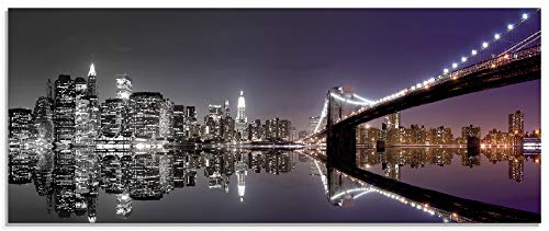 Artland Qualitätsbilder I Glasbilder Deko Glas Bilder 125 x 50 cm Städte Amerika NewYork Foto Schwarz Weiß D1GN Skyline nächtliche Reflektion