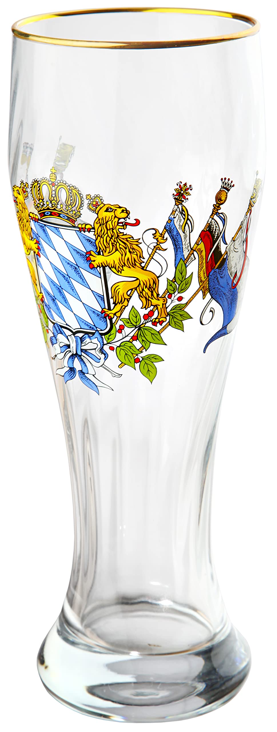 Sannys Das bayerische Weißbierglas mit Bayernwappen und Goldrand - klar - Weizenbierglas (2 Stück)