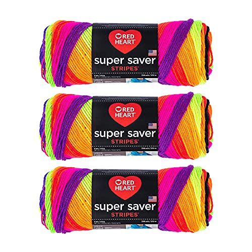 Bulk Buy: Rot Herz Super Saver Yarn, Bright Stripe (4970), 2 Stück Bälle