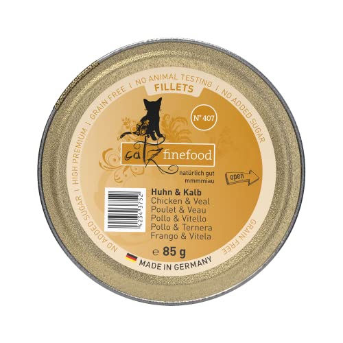 catz finefood Katzenfutter nass feine Filets Huhn & Kalb in Jelly - N° 407 - getreidefreies Nassfutter für Ihre Katze ohne Zucker - Katzennassfutter vom Feinste in Gelee, 12x85g