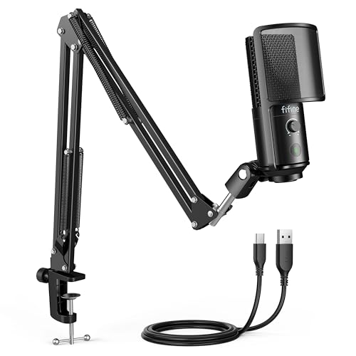 FIFINE Recording USB Microphone Kit for PC, Podcast Microphone Plug & Play for Computer with Boom Arm Stand, Studio Condenser Mic for Streaming Vocal VoiceOver-T669PRO1