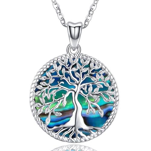 Damen Baum des Lebens Halskette, 925 Sterling Silber Familie Baum des Lebens Anhänger mit Abalone Shell, Personalisiert Schmuck Geschenke für Mutter, Mädchen