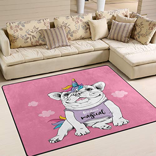 Use7 Teppich mit französischer Bulldogge und Einhornwolke für Wohnzimmer, Schlafzimmer, 160 cm x 122 cm