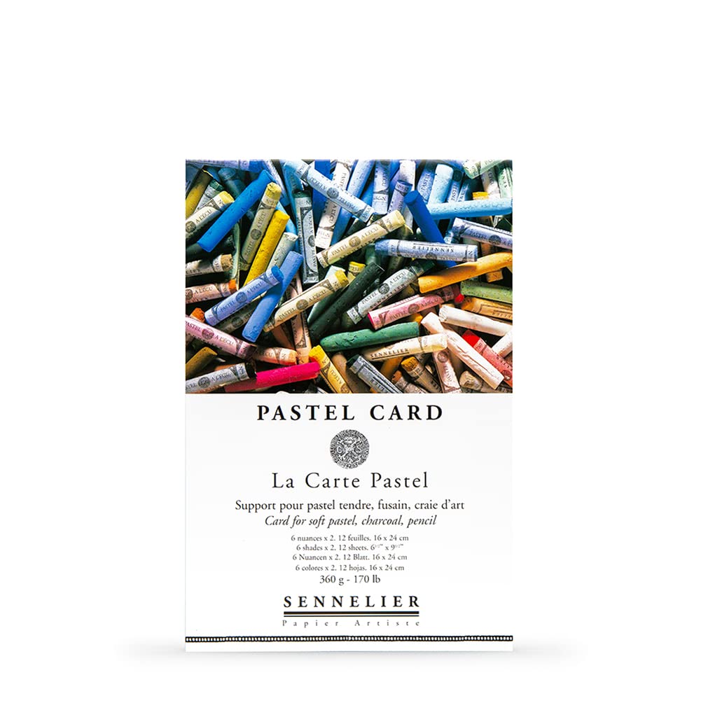 Sennelier Pastell Dry Card (feinkörniges Schleifpapier) Pad 24 x 16 cm, 12 Blatt mit 6 verschiedenen Farben, 360 g