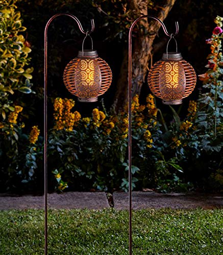 Garden Mile LED Solar Flammeneffekt Laterne warmweiße Hängeleuchten ideal für Ihren Garten, Deck oder Terrasse Beleuchtung, schöne Beleuchtung für Ihren Garten (Flammenlaterne Doppelpack)