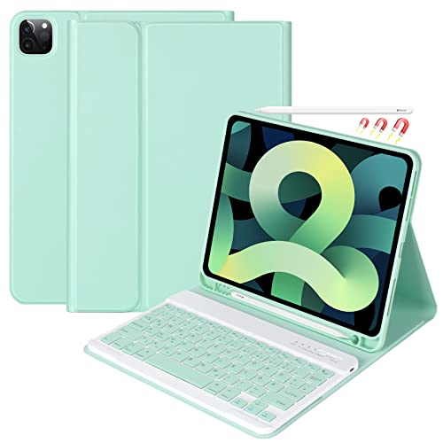 Tastatur für iPad Air 5 2022/Air 4 2020, Hülle für iPad Air 10.9 (4. Generation) 2020/iPad 10.9/iPad Pro 11 2022 mit Kabellose Bluetooth Deutsche Tastatur Abnehmbarer Wireless und Stifthalter (Green)