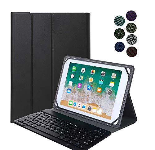 YGoal Tastatur Hülle für Allen 9-10.8 Zoll Tablets Mit Dragon Notepad K10, QWERTZ Layout Ultra-Dünn Hülle mit 7 Farben Hintergrundbeleuchtung Abnehmbarer Deutsches Tastatur, Schwarz