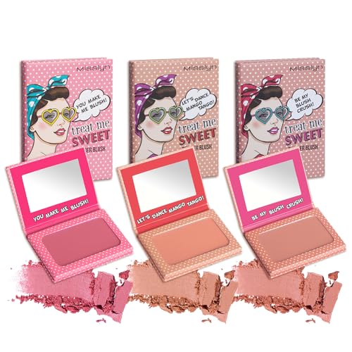 Misslyn | Blush Make-up Palette für Damen mit Spiegel, Volumengebendes und feuchtigkeitsspendendes Puder - Set mit drei Paletten