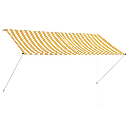Tidyard Einziehbare Markise Sonnenmarkise Balkonmarkise Handbetrieben Sonnenschutz Stoffgewicht 180 g/m² 250 x 150 cm Gelb und Weiß
