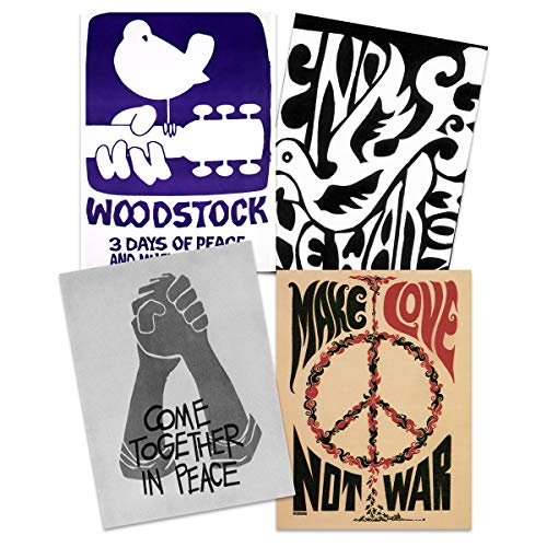 Peace and Love - Woodstock Music Festival 50th Anniversary Wall Art Poster Pack of 4 Frieden Liebe Holz Musik Wand