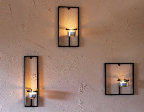 DanDiBo Wandteelichthalter aus Metall Carre 3-TLG. Wandkerzenhalter Teelichthalter für die Wand Schwarz Teelicht Design Modern