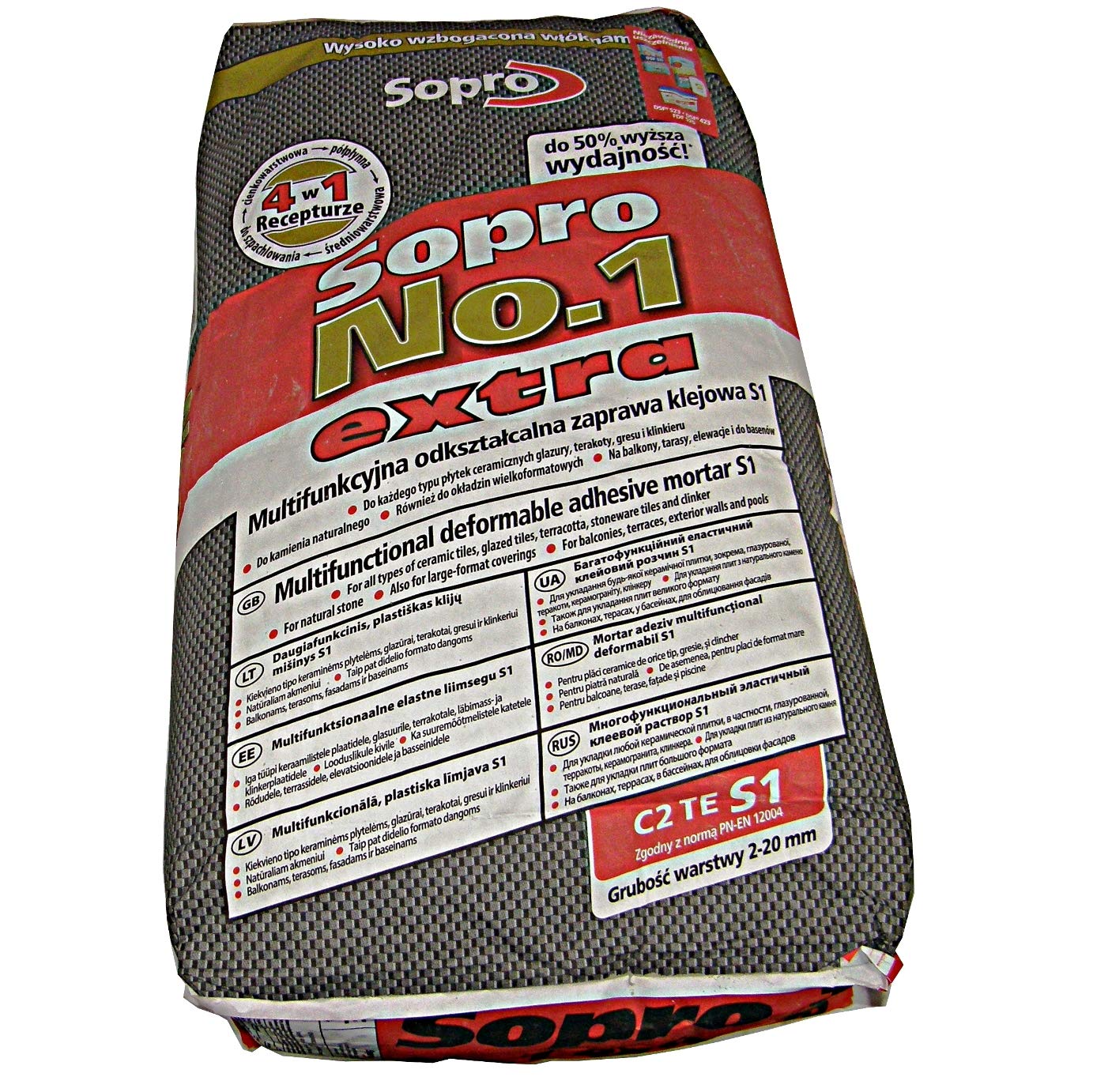22,5kg SOPRO No.1 S1 Multifunktions- Flexkleber, Fliesen- und Natursteinkleber (1,20EUR/kg)