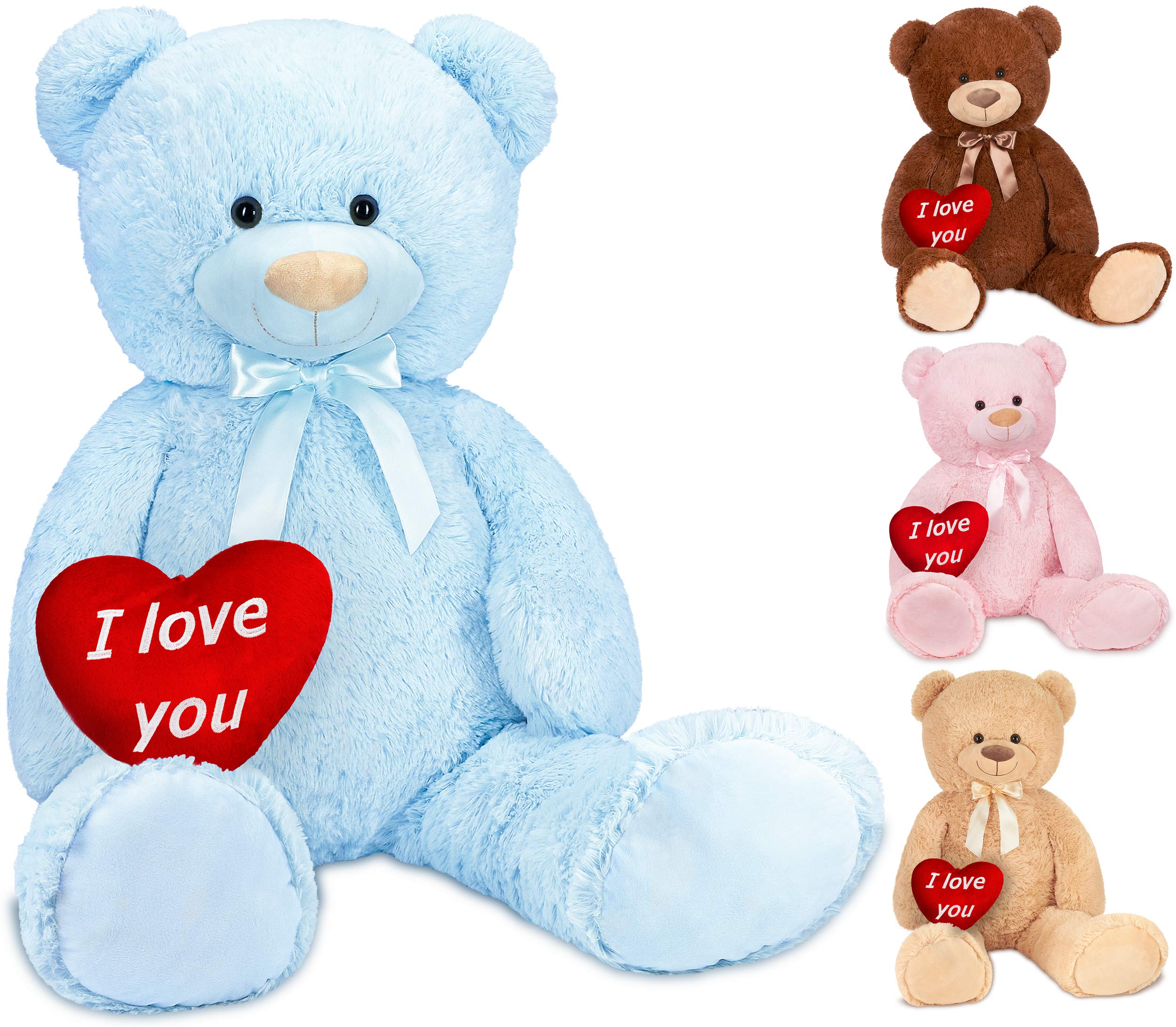 BRUBAKER XXL Teddybär 100 cm Hellblau mit einem I Love You Herz Stofftier Plüschtier Kuscheltier
