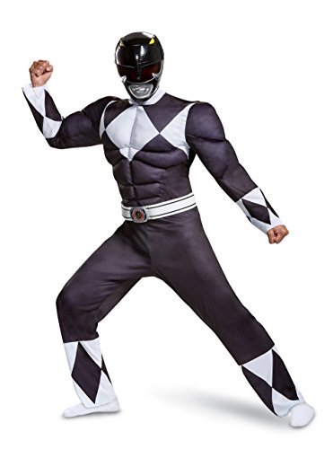 Disguise Power Rangers Men's Black Ranger Muscle Fancy Dress Costume X-Large