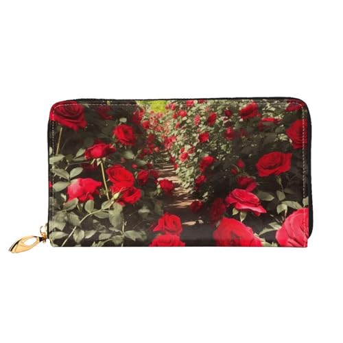 YoupO Rote Rose Garten Geldbörse für Frauen Leder Geldbörse mit Reißverschluss Münztaschen Mode Handtasche Tasche, Schwarz , Einheitsgröße