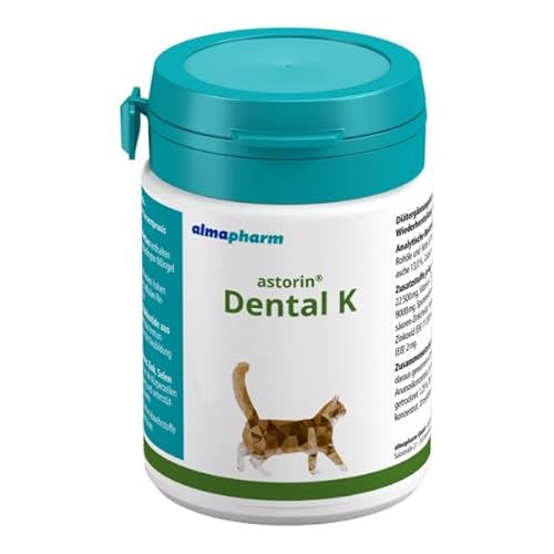 almapharm astorin Dental K | 125 Tabletten | Ergänzungsfuttermittel für Katzen | Vitalstoffe für gesundes Zahnfleisch | Zur ernährungsphysiologischen Wiederherstellung