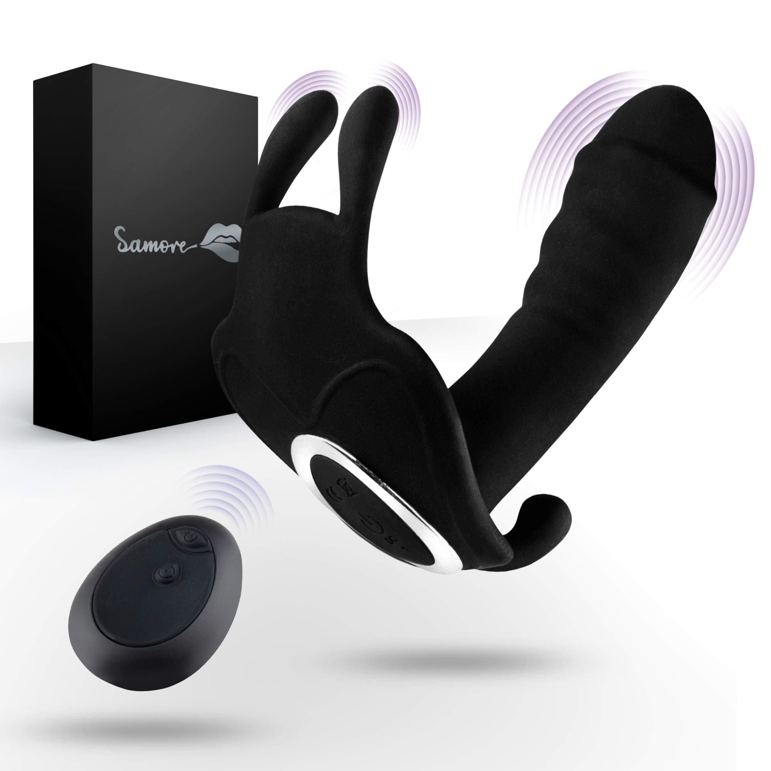 Samore ® Butterfly Vibrator – Sexspielzeug mit [10] Vibrationsmodi – wasserdichte Butterfly Vibratoren – mit Fernbedienung - inklusive Ladekabel und Samtbeutel (12x3.5x6.5cm)