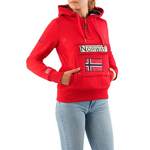 Geographical Norway GYMCLASS Lady - Damen Sweatshirt Hoody Und Taschen Känguru - Damen Sweatshirt Langarm - Pullover Winter - Hoodie Jacke Tops Sport Kapuzen Hoodies (ROT L - GRÖSSE 3)