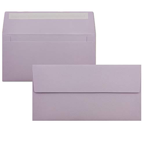 100 Brief-Umschläge DIN Lang - Lila - 110 g/m² - 11 x 22 cm - sehr formstabil - Haftklebung - Qualitätsmarke: FarbenFroh by GUSTAV NEUSER