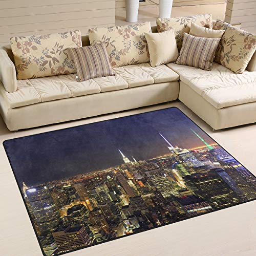 Use7 New York City Skyline Nacht-Teppich für Wohnzimmer und Schlafzimmer, 203 x 147,3 cm
