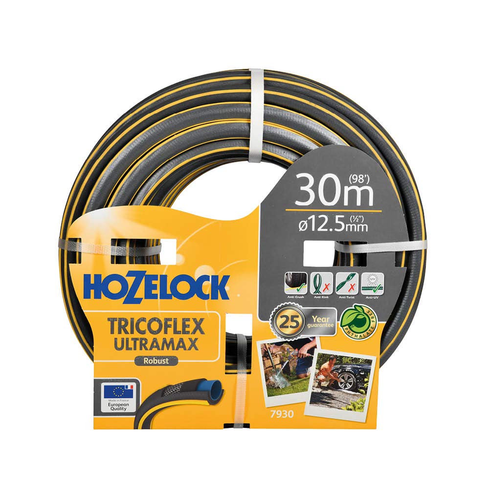Hozelock 7930P0000 Ultramax-Schlauch: Tricoflex Ø 12,5 mm, 30 m: Robust, witterungsbeständig, verdrehsicher, knick- und quetschsicher, 40% recyceltes PVC