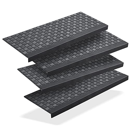 BigDean 4er Set Stufenmatten aus Gummi - 64,5x25cm - Treppenstufen Matten Außen Antirutschmatten Treppe Anti-Rutsch Gummimatten mit Kantenschutz - Made in EU