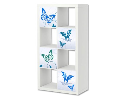 Stikkipix Blue Butterfly Möbelfolie | ER24 | Aufkleber-Set passend für das Regal EXPEDIT/KALLAX von IKEA (Möbel Nicht inklusive)