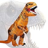 PARAYOYO Halloween Erwachsene Aufblasbare Trex Dinosaurier Partei Kostüm Lustige Kleid Braun und USB-Kabel