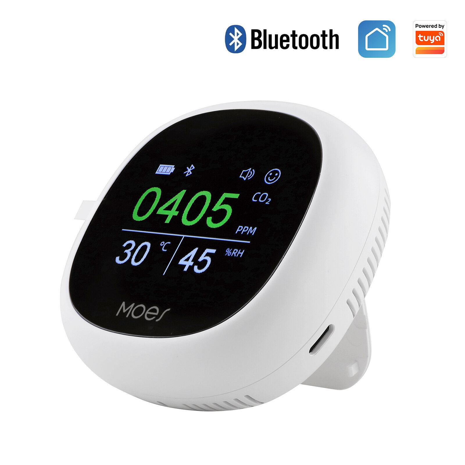 MoesHouse Tuya Bluetooth 3 in 1 Multifunktionaler Luftmonitor Temperatur-Feuchtigkeits-Kohlendioxidsensor mit Wecker für