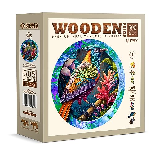 WOODEN.CITY Holzpuzzles Bunter Vogel 500 Teile – lebendige Holzpuzzles für Erwachsene – herausfordernde Holzschnitt-Puzzles – Tierförmige Puzzles – einzigartiges Mosaik-Holzpuzzle für Erwachsene