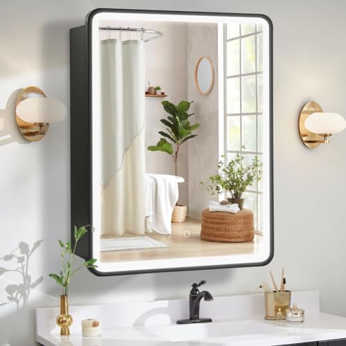 Movo Badezimmer-Medizinschrank mit Spiegel, 61 x 76,2 cm, LED-beleuchteter Medizinschrank, Defog, 3 Farbtemperaturwechsel für Badezimmer-Dekor