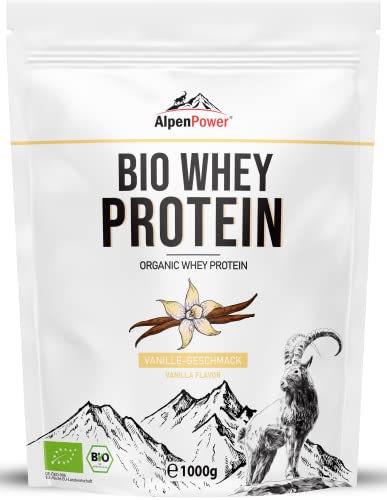 AlpenPower BIO WHEY Protein Vanille 1 kg - 100% natürliche Zutaten & ohne Zusatzstoffe - Hochwertiges CFM Eiweiß-Pulver aus bester Bio-Alpenmilch