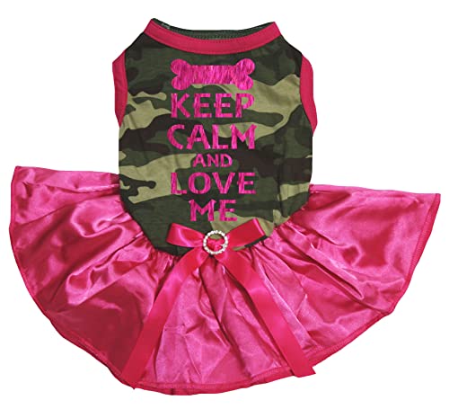 Petitebelle Keep Calm and Love Me Hundekleid für Welpen, Camouflage/Hot Pink, Größe XL (UK)
