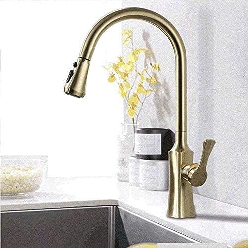 ZHUXADOG Wasserhahn Spray Stream Way Küchenarmatur, gebürstetes Gold, mehr Einlochdrehung, schwenkbar, heißes Badezimmer, Waschbecken, Mischbatterie, langlebig, Waschbeckensprüher Star of Light