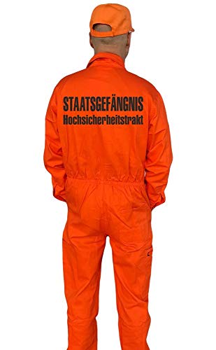 Coole-Fun-T-Shirts STAATSGEFÄNGNIS HOCHSICHERHEITSTRAKT Kostüm Set Overall + Cap Orange 52