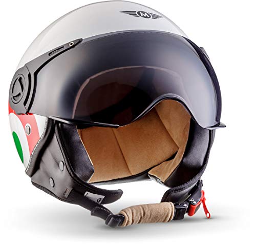 Moto Helmets® H44 „Italy“ · Jet-Helm · Motorrad-Helm Roller-Helm Scooter-Helm Bobber Mofa-Helm Chopper Retro Cruiser Vintage Pilot Biker Helmet · ECE Visier Schnellverschluss Tasche XS (53-54cm)